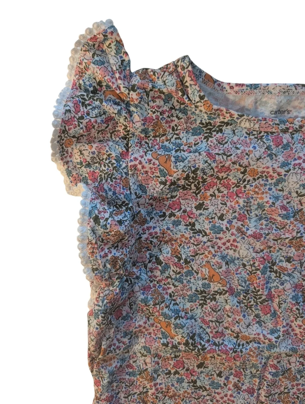 Carter's Girls Floral Ruffle Sleeve Top - Multicolor Cotton Size 6